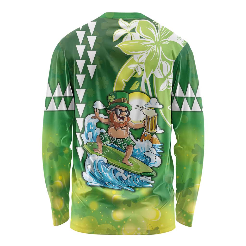 Hawaii Saint Patrick's Day Long Sleeve Shirt Funny Surfing Leprechaun LT05 - Polynesian Pride