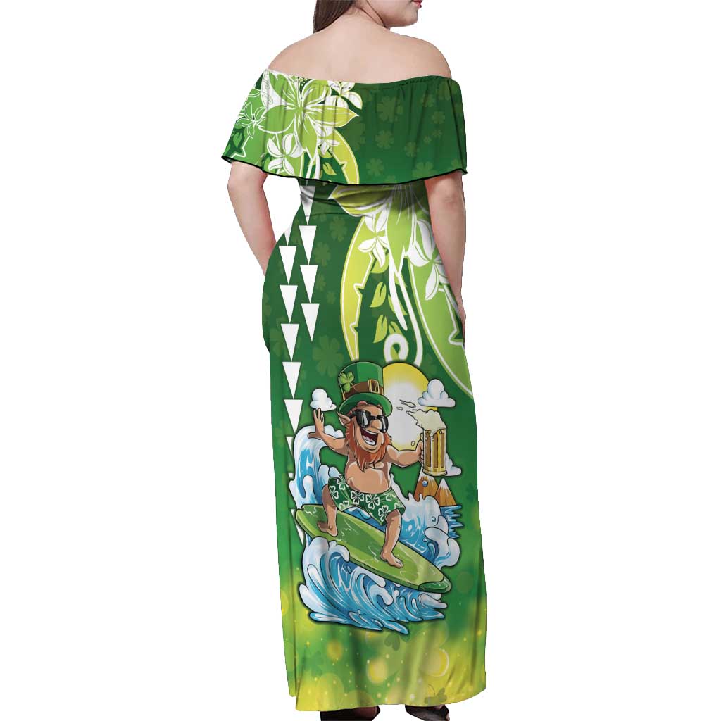 Hawaii Saint Patrick's Day Off Shoulder Maxi Dress Funny Surfing Leprechaun LT05 - Polynesian Pride