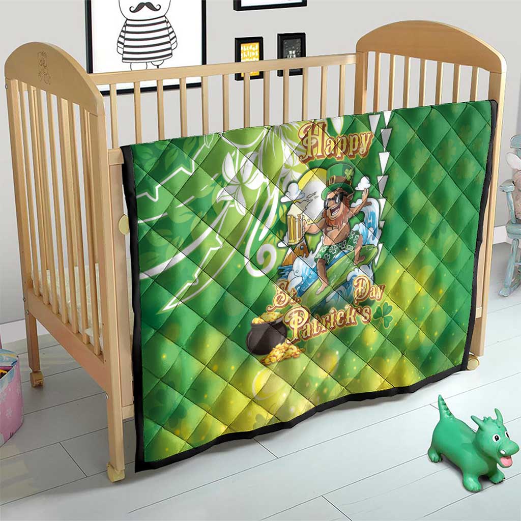 Hawaii Saint Patrick's Day Quilt Funny Surfing Leprechaun