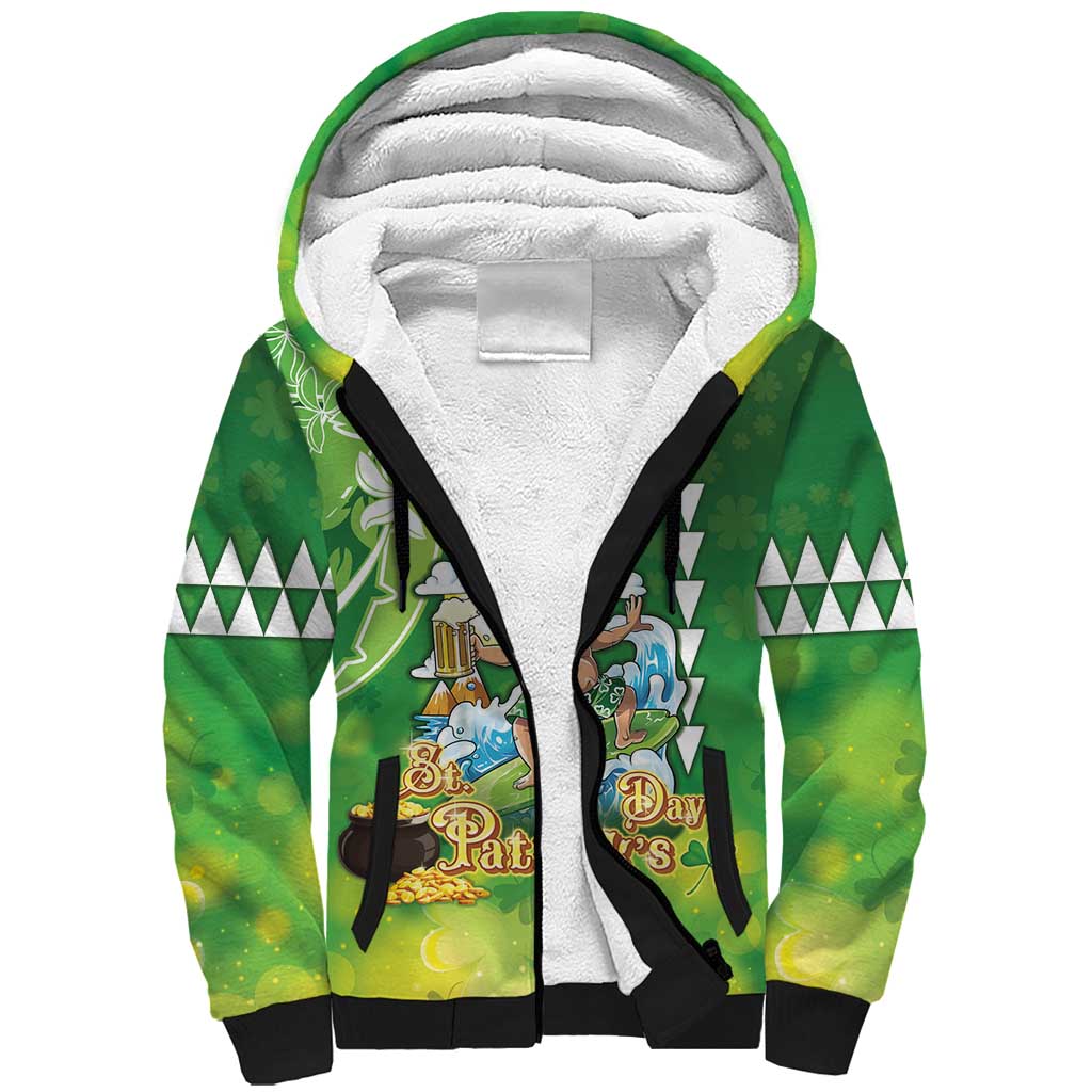 Hawaii Saint Patrick's Day Sherpa Hoodie Funny Surfing Leprechaun LT05 Unisex Green - Polynesian Pride