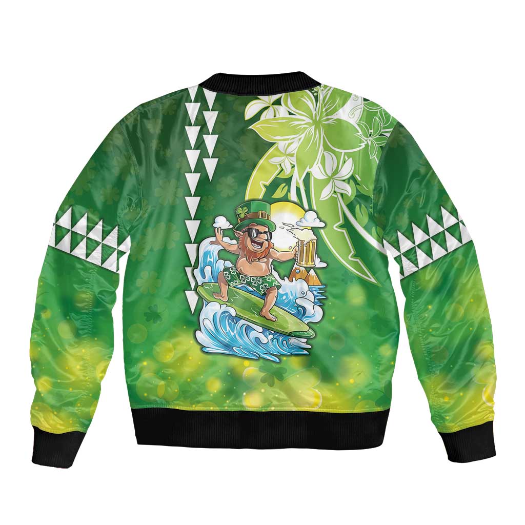 Hawaii Saint Patrick's Day Sleeve Zip Bomber Jacket Funny Surfing Leprechaun LT05 - Polynesian Pride