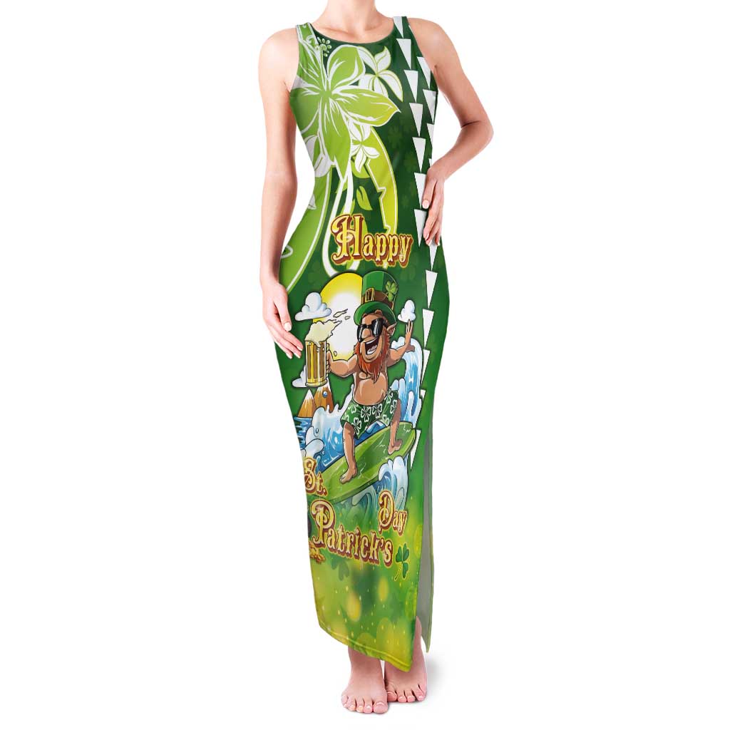 Hawaii Saint Patrick's Day Tank Maxi Dress Funny Surfing Leprechaun LT05 Women Green - Polynesian Pride
