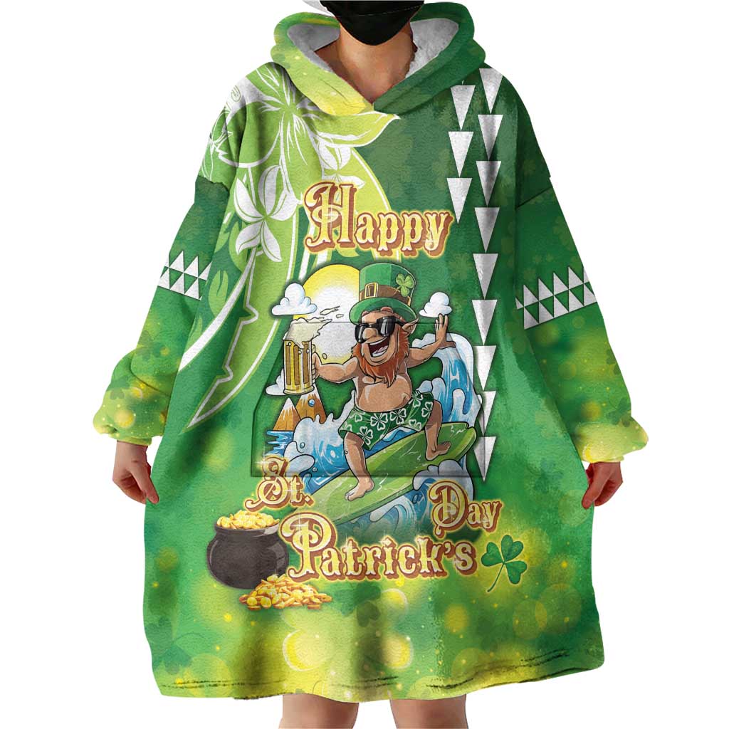 Hawaii Saint Patrick's Day Wearable Blanket Hoodie Funny Surfing Leprechaun LT05 - Polynesian Pride