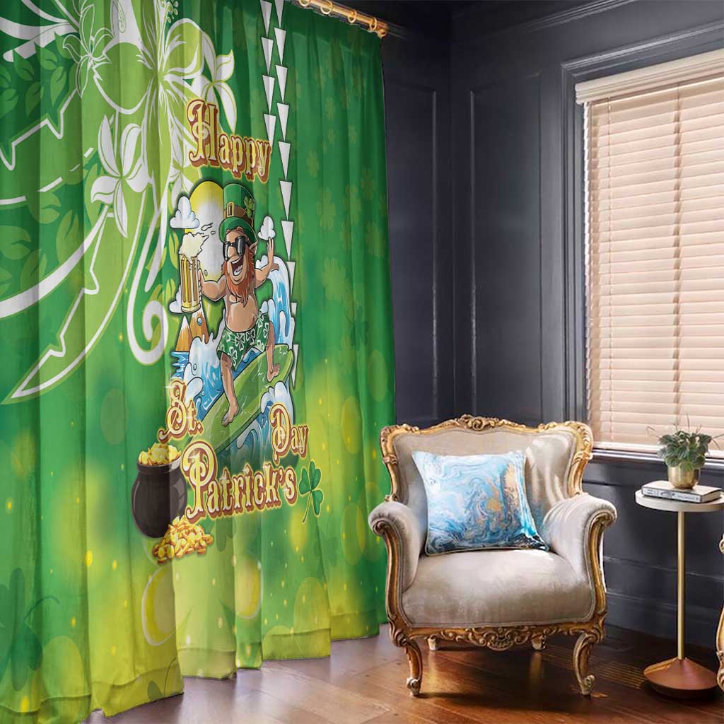 Hawaii Saint Patrick's Day Window Curtain Funny Surfing Leprechaun LT05 - Polynesian Pride