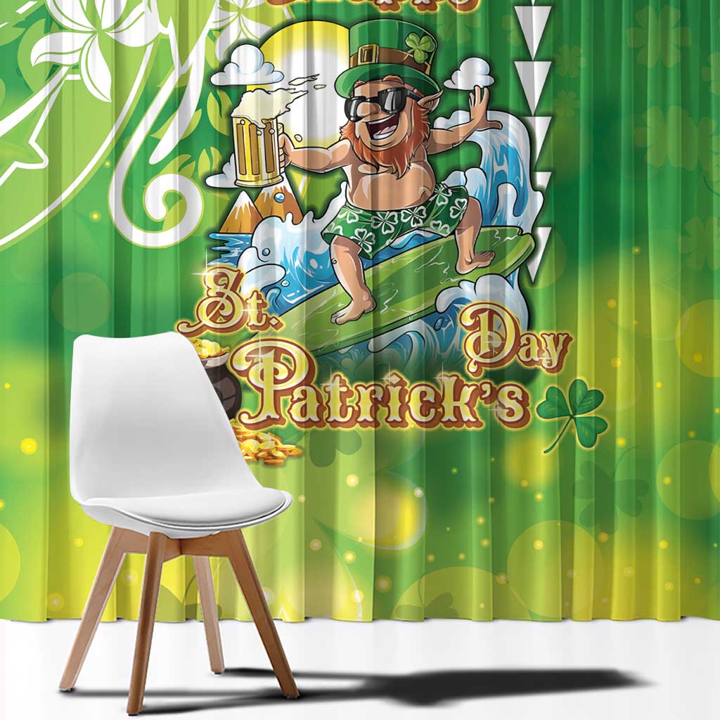 Hawaii Saint Patrick's Day Window Curtain Funny Surfing Leprechaun LT05 - Polynesian Pride