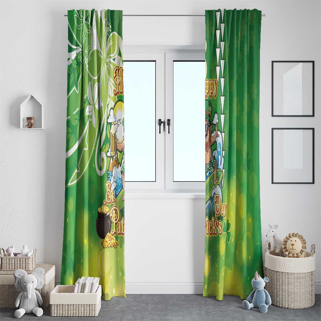 Hawaii Saint Patrick's Day Window Curtain Funny Surfing Leprechaun LT05 - Polynesian Pride