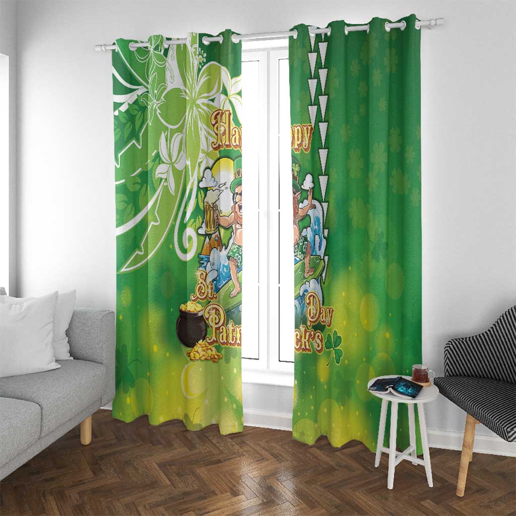 Hawaii Saint Patrick's Day Window Curtain Funny Surfing Leprechaun LT05 With Grommets Green - Polynesian Pride