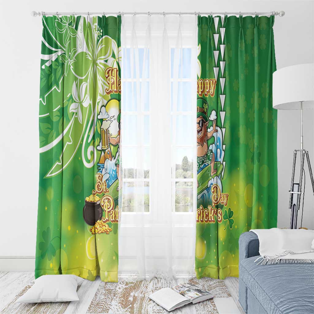 Hawaii Saint Patrick's Day Window Curtain Funny Surfing Leprechaun LT05 - Polynesian Pride