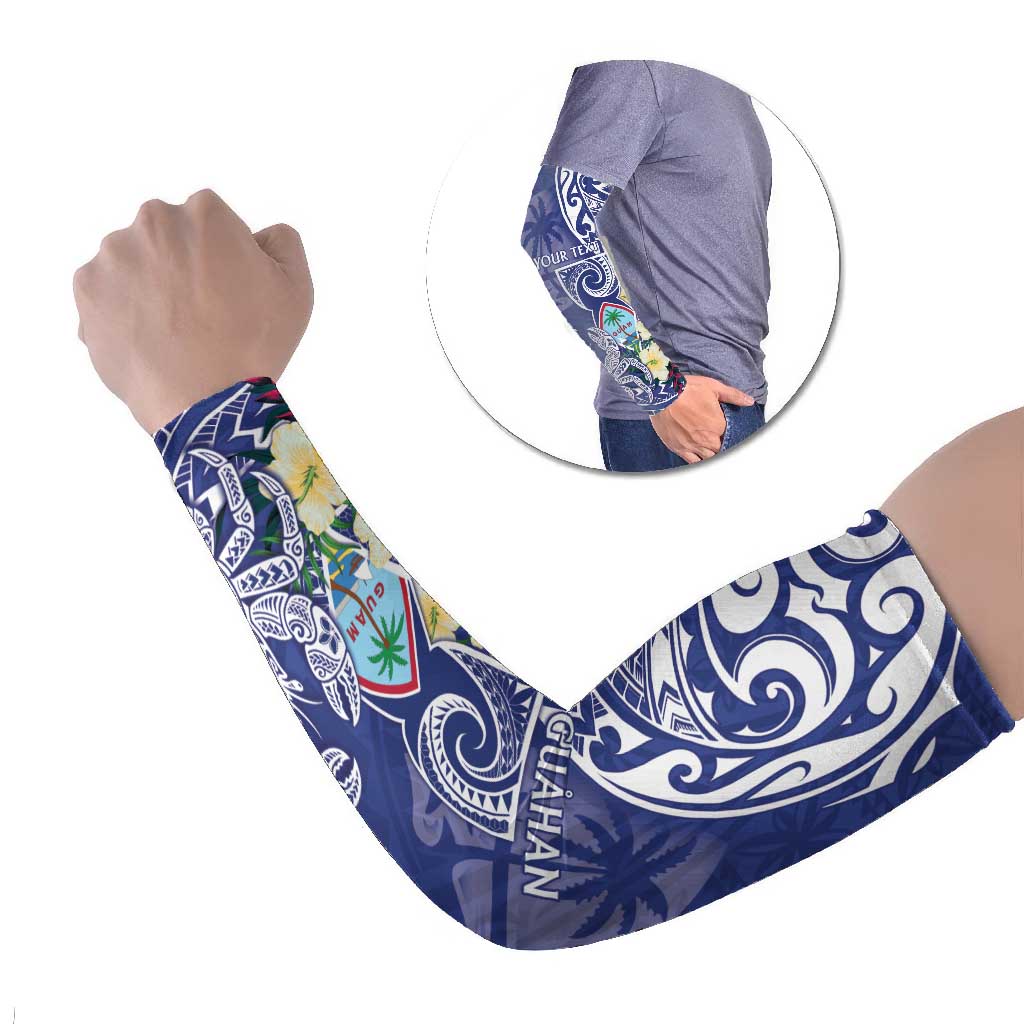 Personalised Hafa Adai Guam Arm Sleeves Latte Stone With Coconut Crab LT05 Set of 2 Blue - Polynesian Pride