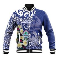 Personalised Hafa Adai Guam Baseball Jacket Latte Stone With Coconut Crab LT05 Unisex Blue - Polynesian Pride