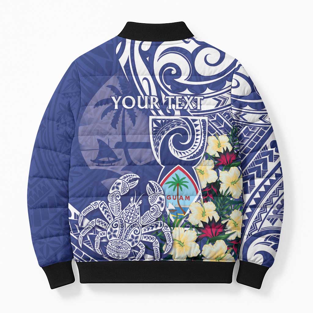 Personalised Hafa Adai Guam Bomber Puffer Jacket Latte Stone With Coconut Crab