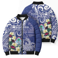 Personalised Hafa Adai Guam Bomber Puffer Jacket Latte Stone With Coconut Crab