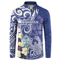 Personalised Hafa Adai Guam Button Sweatshirt Latte Stone With Coconut Crab LT05 Blue - Polynesian Pride