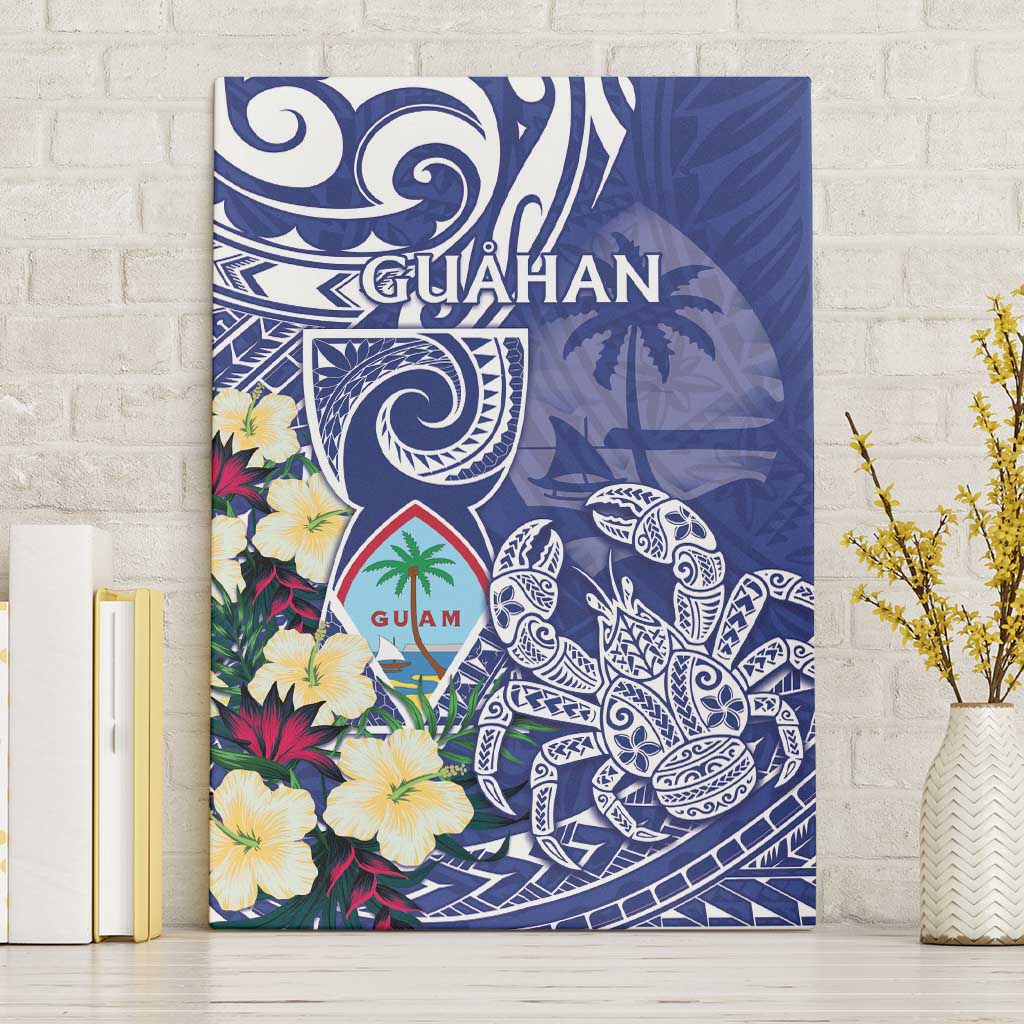 Hafa Adai Guam Canvas Wall Art Latte Stone With Coconut Crab LT05 Without Frame Blue - Polynesian Pride