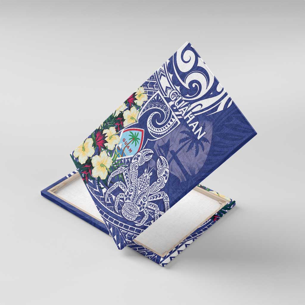 Hafa Adai Guam Canvas Wall Art Latte Stone With Coconut Crab LT05 With Frame Blue - Polynesian Pride