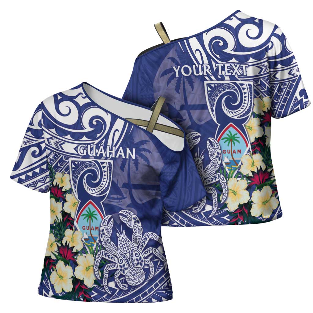 Personalised Hafa Adai Guam Cross Shoulder Shirt Latte Stone With Coconut Crab LT05 - Polynesian Pride