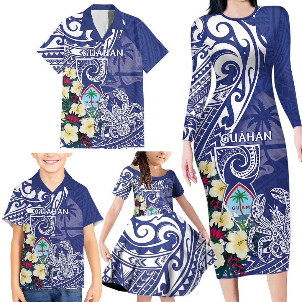 Personalised Hafa Adai Guam Family Matching Long Sleeve Bodycon Dress and Hawaiian Shirt Latte Stone With Coconut Crab LT05 - Polynesian Pride
