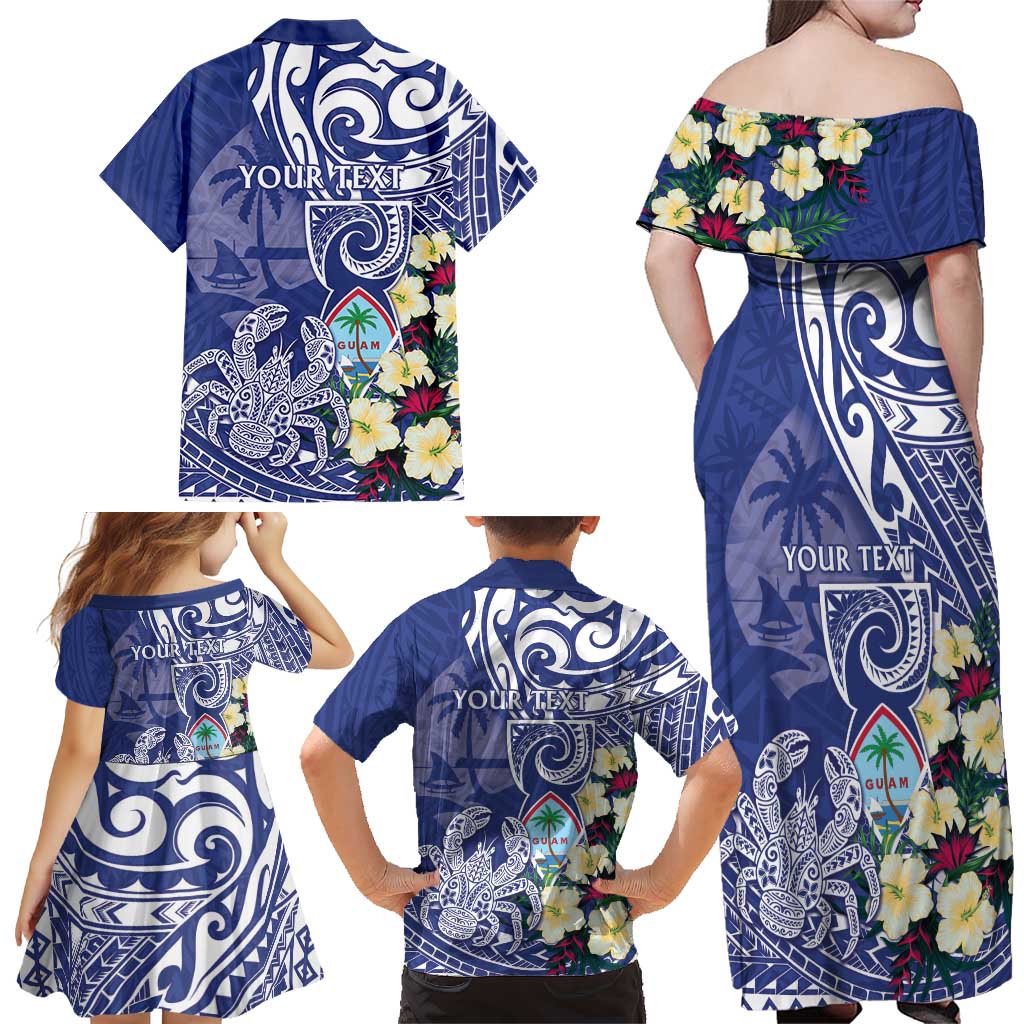 Personalised Hafa Adai Guam Family Matching Off Shoulder Maxi Dress and Hawaiian Shirt Latte Stone With Coconut Crab