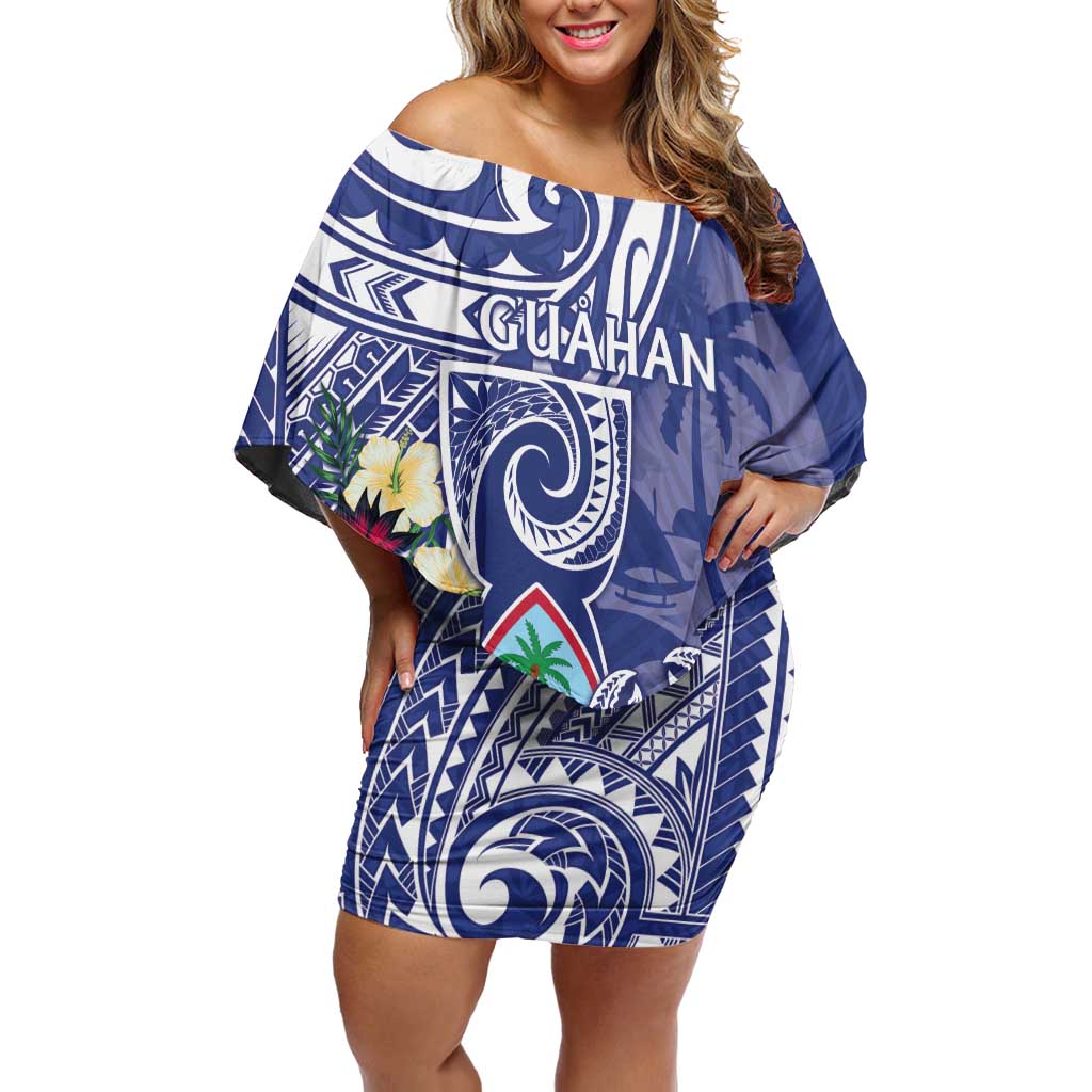 Personalised Hafa Adai Guam Family Matching Off Shoulder Short Dress and Hawaiian Shirt Latte Stone With Coconut Crab