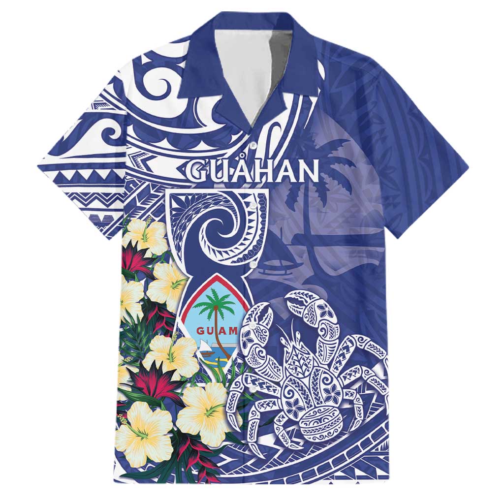 Personalised Hafa Adai Guam Family Matching Puletasi and Hawaiian Shirt Latte Stone With Coconut Crab