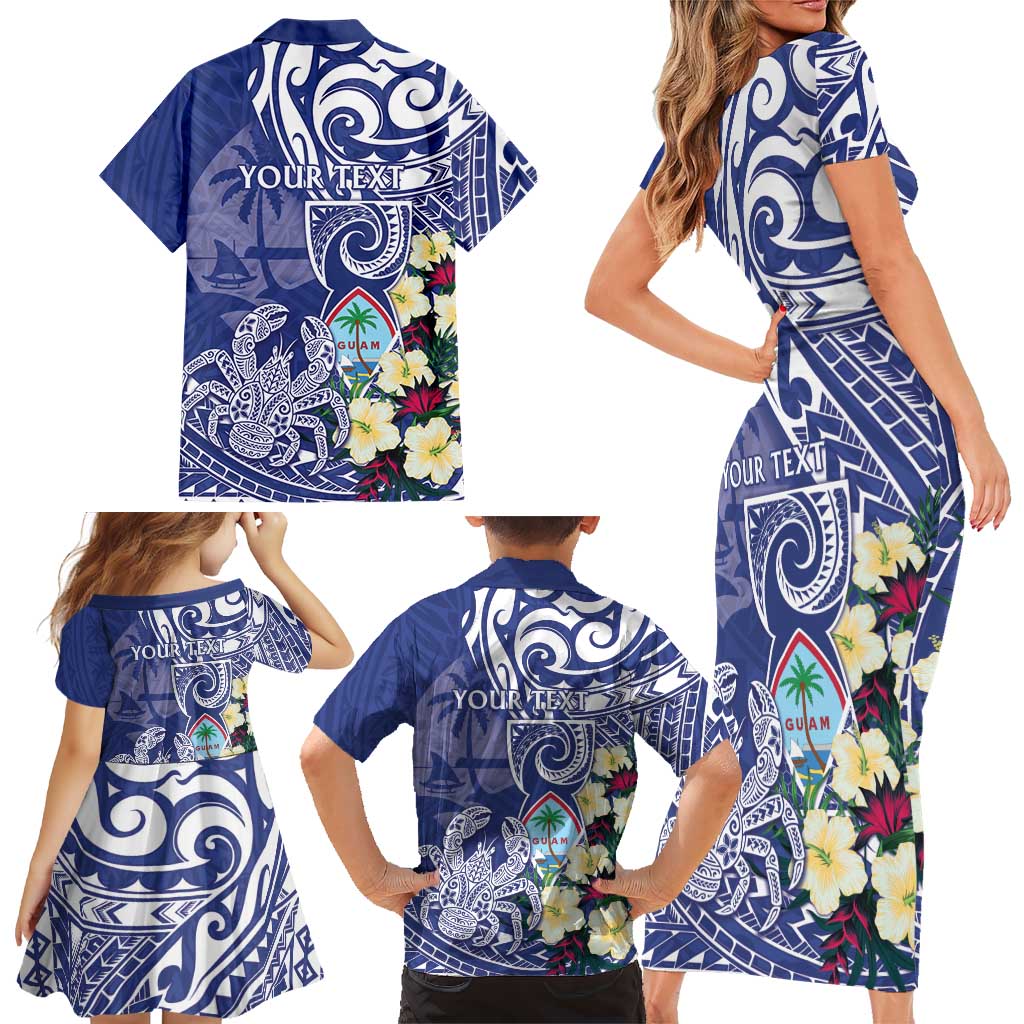 Personalised Hafa Adai Guam Family Matching Short Sleeve Bodycon Dress and Hawaiian Shirt Latte Stone With Coconut Crab