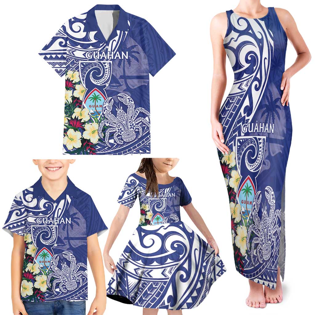 Personalised Hafa Adai Guam Family Matching Tank Maxi Dress and Hawaiian Shirt Latte Stone With Coconut Crab