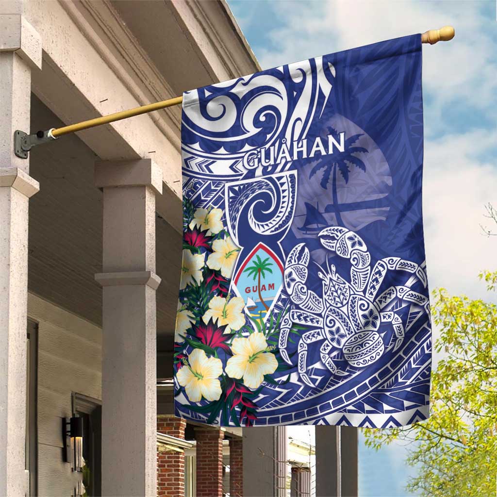Hafa Adai Guam Garden Flag Latte Stone With Coconut Crab LT05 House Flag Blue - Polynesian Pride