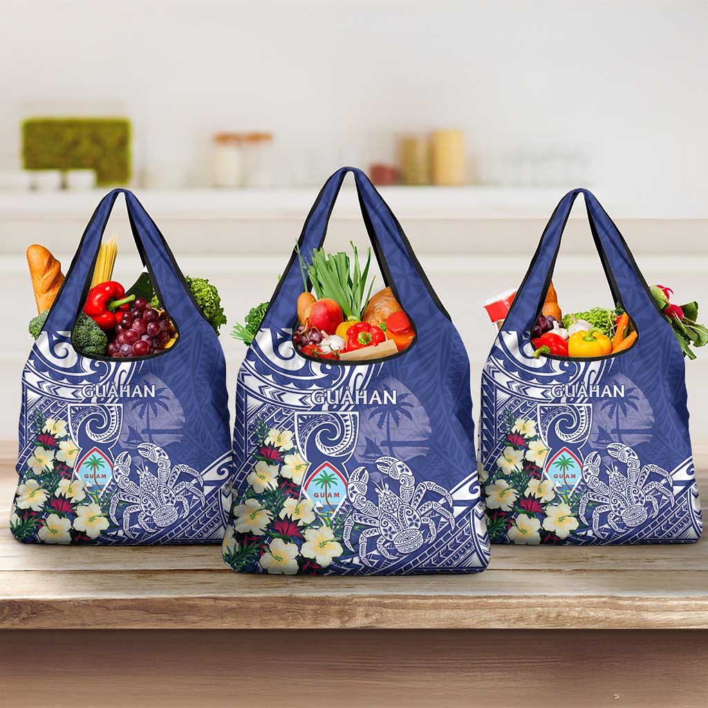Hafa Adai Guam Grocery Bag Latte Stone With Coconut Crab LT05 3-pack One Size Blue - Polynesian Pride