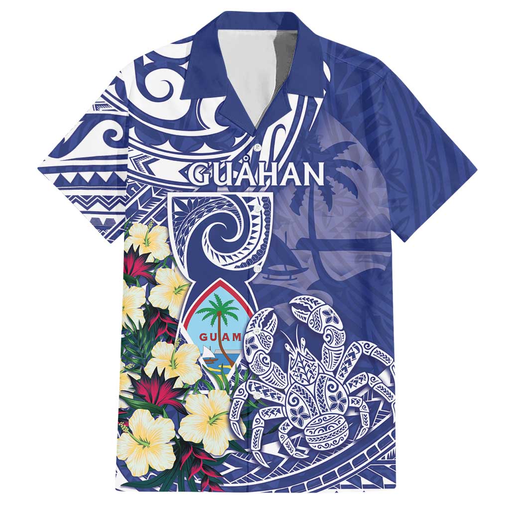 Personalised Hafa Adai Guam Hawaiian Shirt Latte Stone With Coconut Crab LT05 Blue - Polynesian Pride