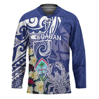 Personalised Hafa Adai Guam Hockey Jersey Latte Stone With Coconut Crab LT05 Unisex Blue - Polynesian Pride