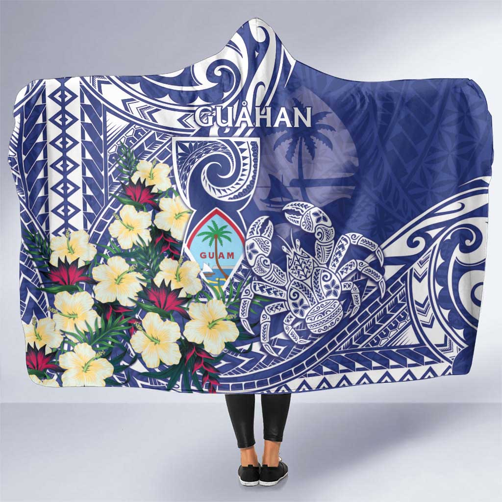 Hafa Adai Guam Hooded Blanket Latte Stone With Coconut Crab LT05 One Size Blue - Polynesian Pride