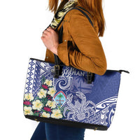Hafa Adai Guam Leather Tote Bag Latte Stone With Coconut Crab LT05 Blue - Polynesian Pride