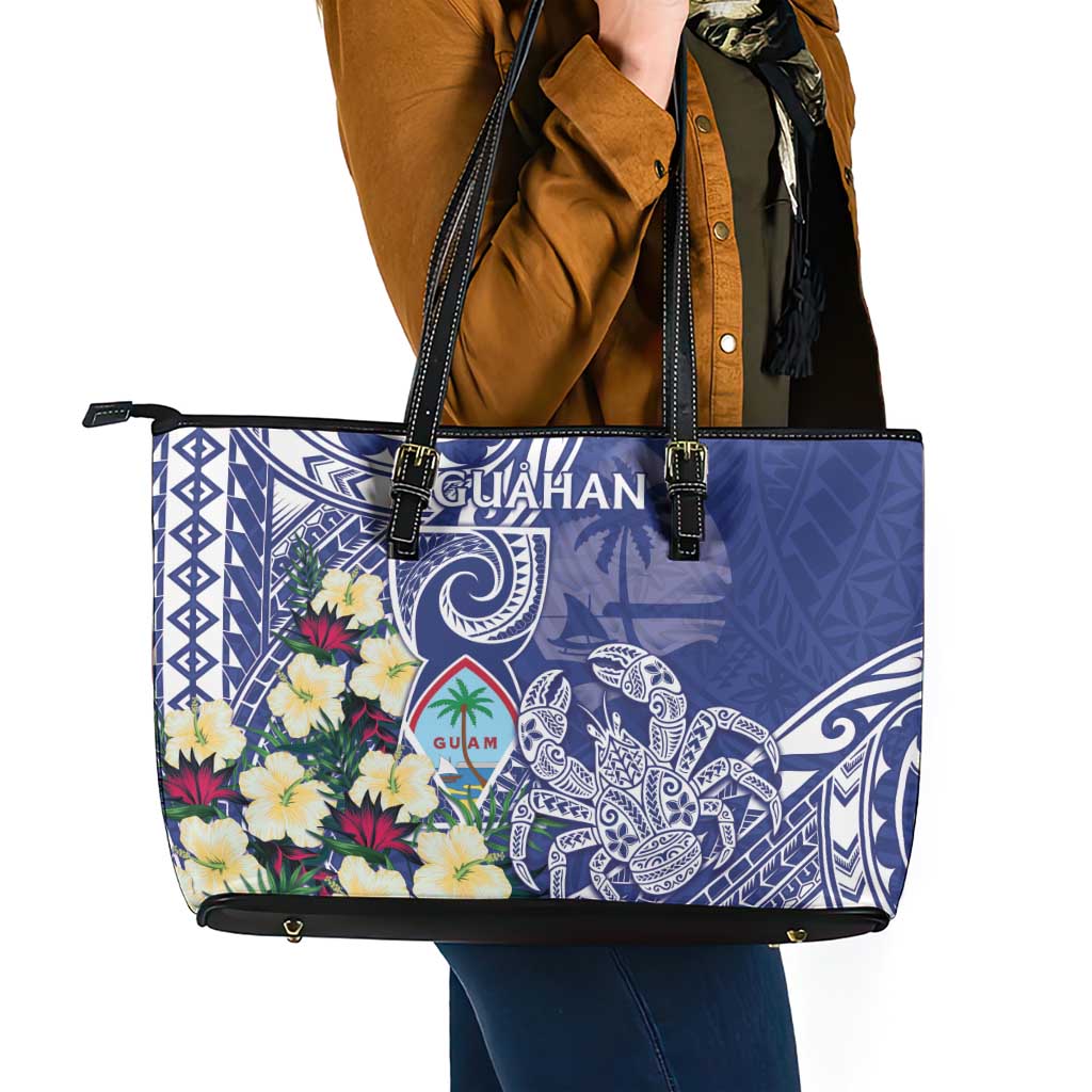 Hafa Adai Guam Leather Tote Bag Latte Stone With Coconut Crab LT05 - Polynesian Pride