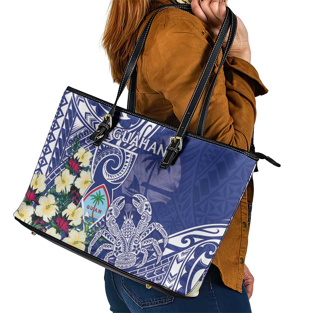 Hafa Adai Guam Leather Tote Bag Latte Stone With Coconut Crab LT05 - Polynesian Pride