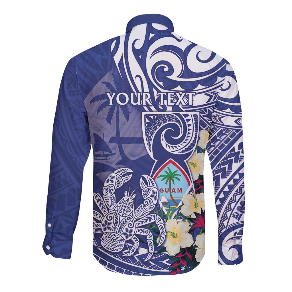 Personalised Hafa Adai Guam Long Sleeve Button Shirt Latte Stone With Coconut Crab LT05 - Polynesian Pride