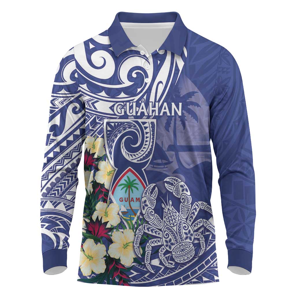 Personalised Hafa Adai Guam Long Sleeve Polo Shirt Latte Stone With Coconut Crab