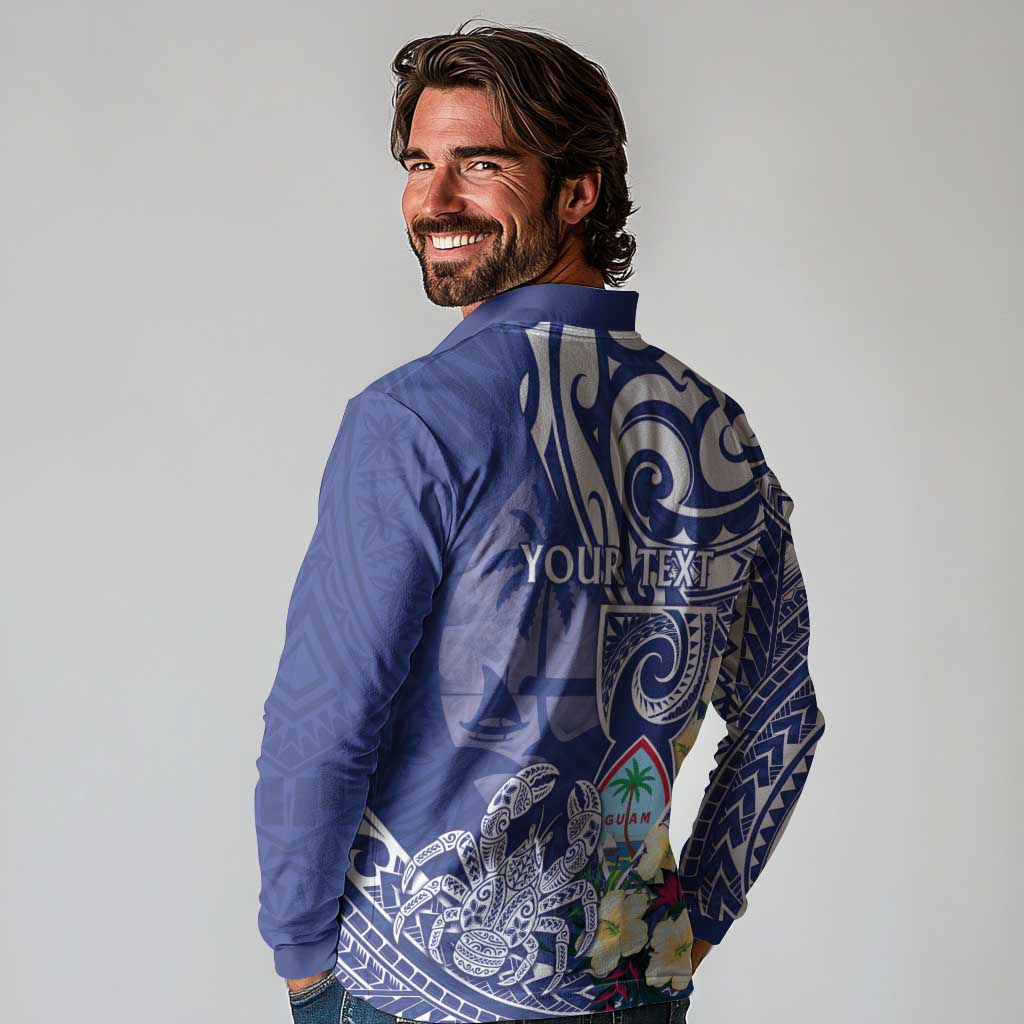 Personalised Hafa Adai Guam Long Sleeve Polo Shirt Latte Stone With Coconut Crab