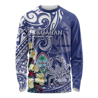 Personalised Hafa Adai Guam Long Sleeve Shirt Latte Stone With Coconut Crab LT05 Unisex Blue - Polynesian Pride