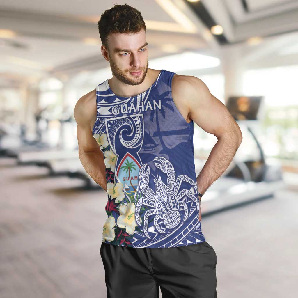 Personalised Hafa Adai Guam Men Tank Top Latte Stone With Coconut Crab LT05 Blue - Polynesian Pride