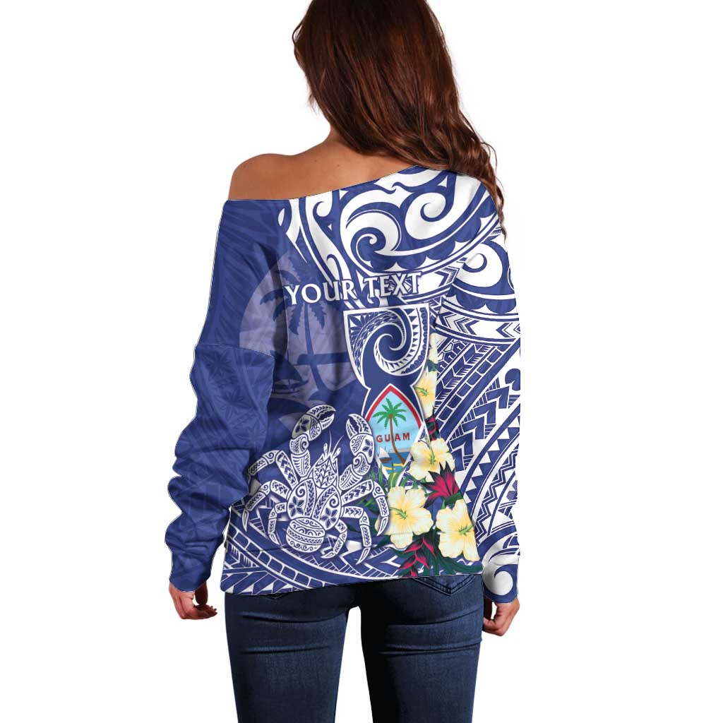 Personalised Hafa Adai Guam Off Shoulder Sweater Latte Stone With Coconut Crab LT05 - Polynesian Pride
