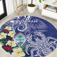 Hafa Adai Guam Round Carpet Latte Stone With Coconut Crab LT05 Blue - Polynesian Pride