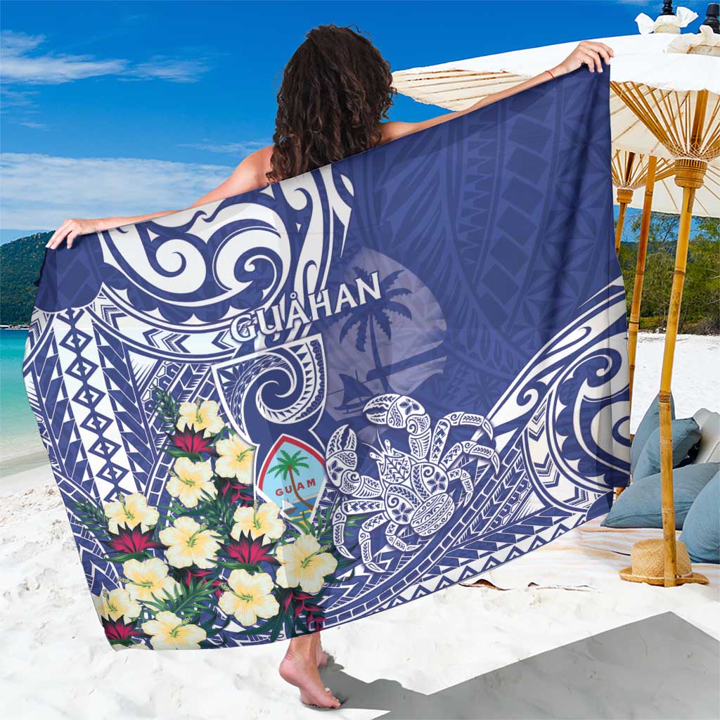 Hafa Adai Guam Sarong Latte Stone With Coconut Crab LT05 One Size 44 x 66 inches Blue - Polynesian Pride