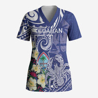 Personalised Hafa Adai Guam Scrub Top Latte Stone With Coconut Crab LT05 Adult Blue - Polynesian Pride