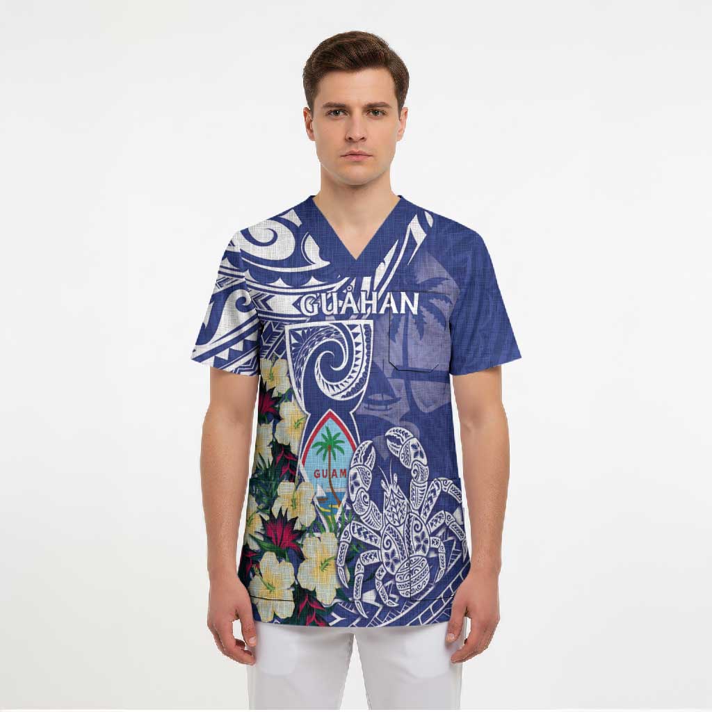 Personalised Hafa Adai Guam Scrub Top Latte Stone With Coconut Crab LT05 - Polynesian Pride