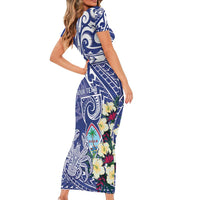 Personalised Hafa Adai Guam Short Sleeve Bodycon Dress Latte Stone With Coconut Crab LT05 - Polynesian Pride