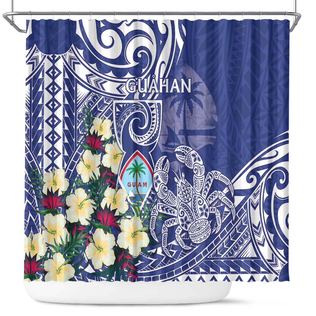 Hafa Adai Guam Shower Curtain Latte Stone With Coconut Crab LT05 Blue - Polynesian Pride