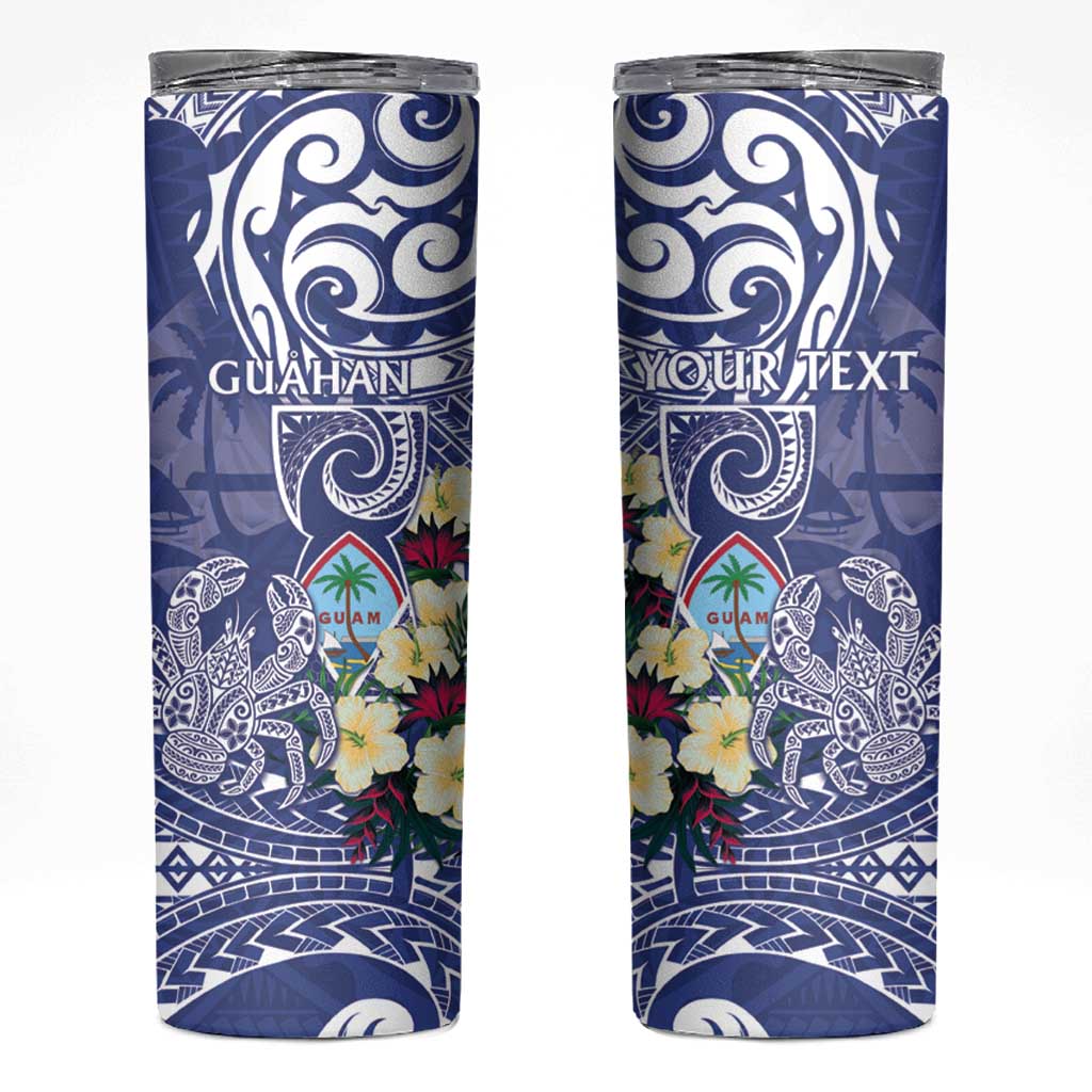 Personalised Hafa Adai Guam Skinny Tumbler Latte Stone With Coconut Crab LT05 Blue - Polynesian Pride
