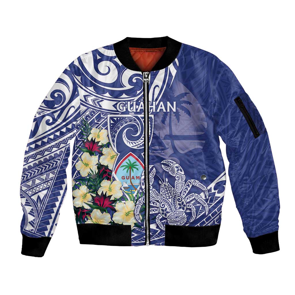 Personalised Hafa Adai Guam Sleeve Zip Bomber Jacket Latte Stone With Coconut Crab