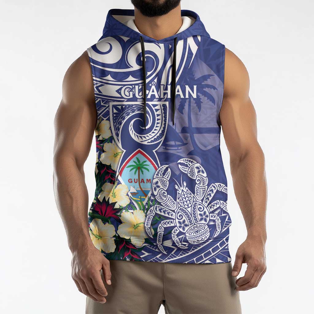 Personalised Hafa Adai Guam Sleeveless Hoodie Latte Stone With Coconut Crab LT05 - Polynesian Pride