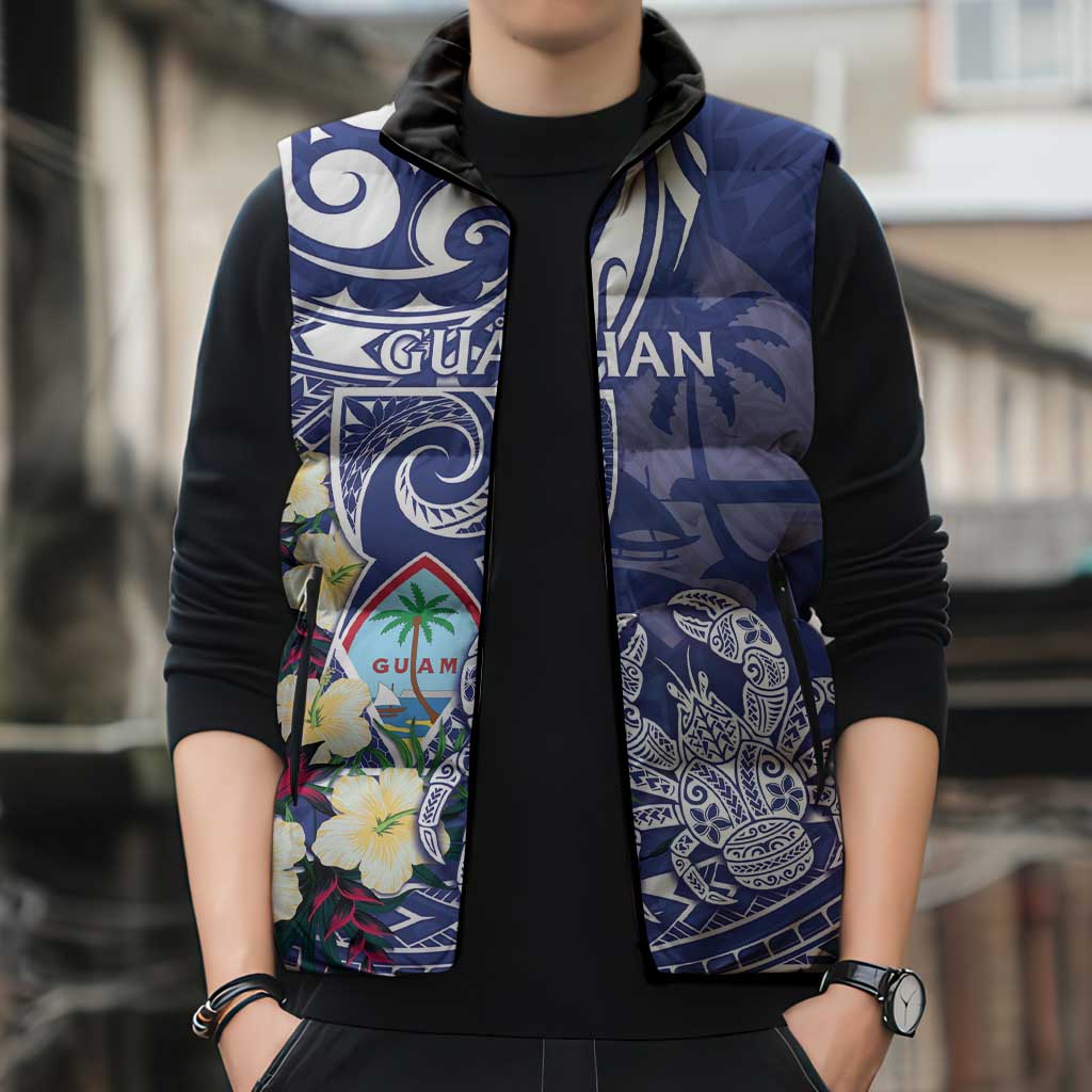Personalised Hafa Adai Guam Sleeveless Puffer Jacket Latte Stone With Coconut Crab LT05 - Polynesian Pride